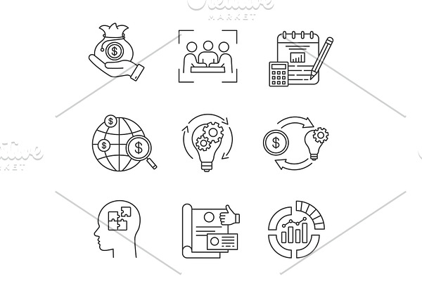Startup linear icons set