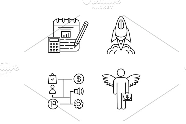 Startup linear icons set