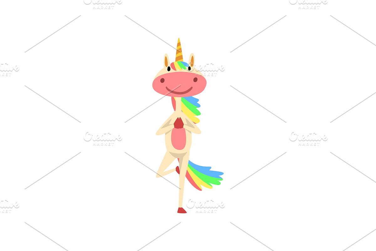 Funny Unicorn in Tree Position in Illustrations - product preview 8