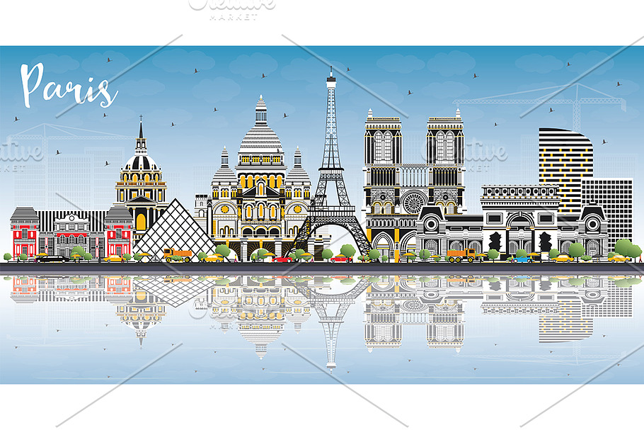 Paris France City Skyline with Color in Illustrations - product preview 8