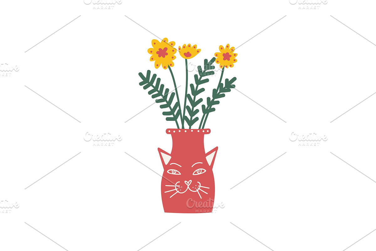 Yellow Flowers in Red Vase in Illustrations - product preview 8