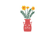 Yellow Flowers in Red Vase