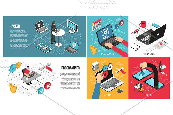 Programmer Isometric Set in Illustrations - product preview 3