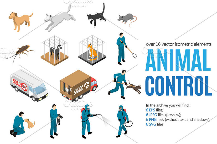 Animal Control Isometric Set in Illustrations - product preview 8