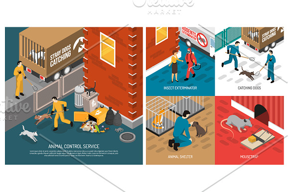 Animal Control Isometric Set in Illustrations - product preview 1