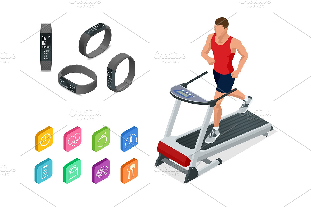 Isometric running on a treadmill and in Illustrations - product preview 8