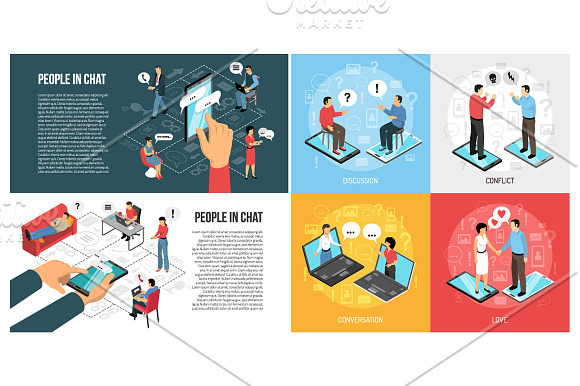 People Chatting Isometric Set in Illustrations - product preview 3