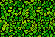 Green leaves black seamless pattern