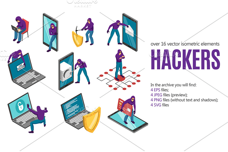 Hackers Isometric Set in Illustrations - product preview 8