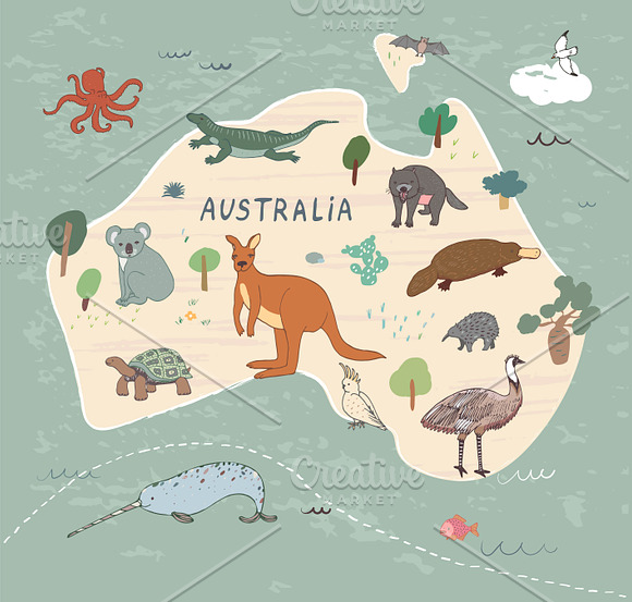 Animals World Map in Illustrations - product preview 1