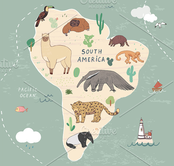 Animals World Map in Illustrations - product preview 3
