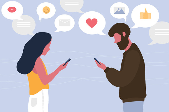 Couple online communication in Illustrations - product preview 1