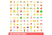 100 success icons set, cartoon style