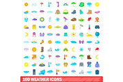 100 weather icons set, cartoon style