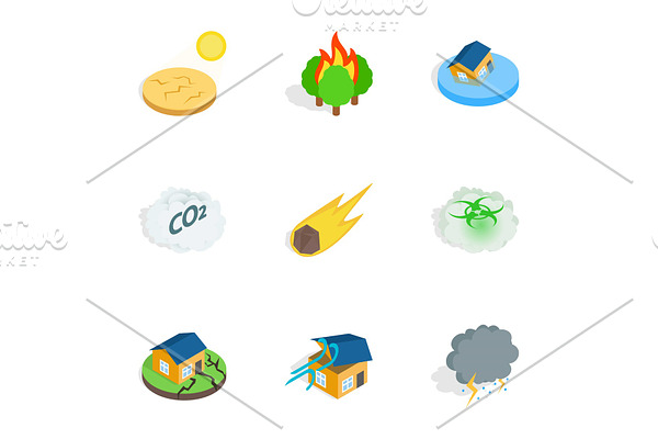 Crisis icons, isometric 3d style