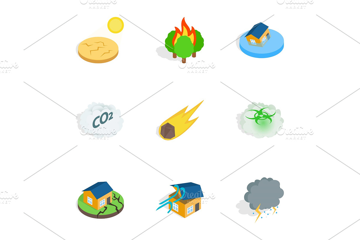 Crisis icons, isometric 3d style in Objects - product preview 8