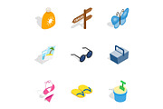 Vacation icons, isometric 3d style