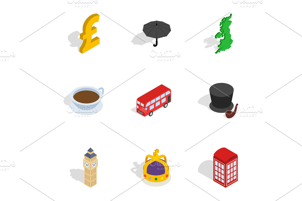 Travel to London icons, isometric 3d in Illustrations - product preview 8