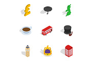 Travel to London icons, isometric 3d