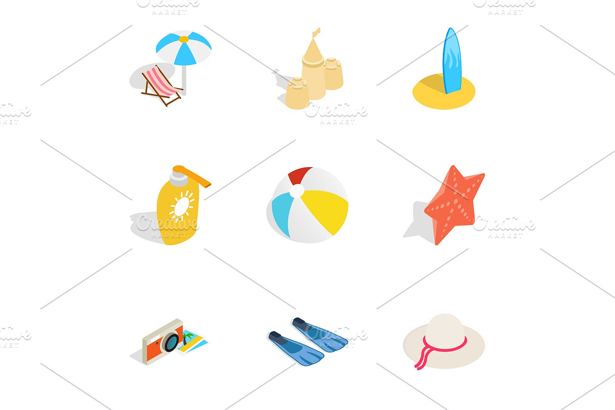 Summer travel icons, isometric 3d in Objects - product preview 8