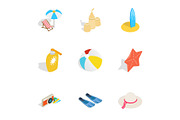 Summer travel icons, isometric 3d