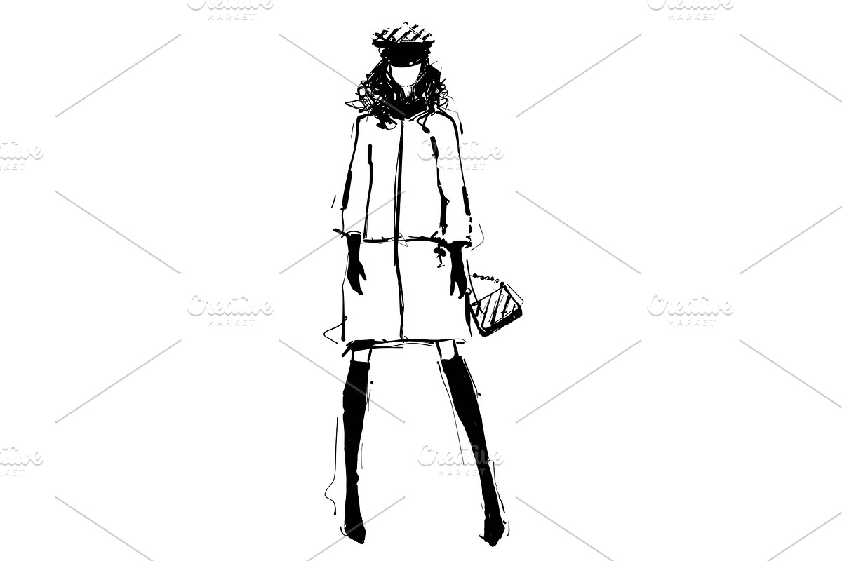 Woman in a jacket, suit. Fashion in Illustrations - product preview 8