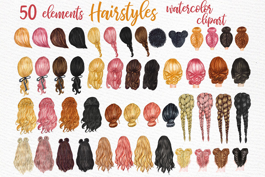 Watercolor Hairstyles clipart in Illustrations - product preview 8