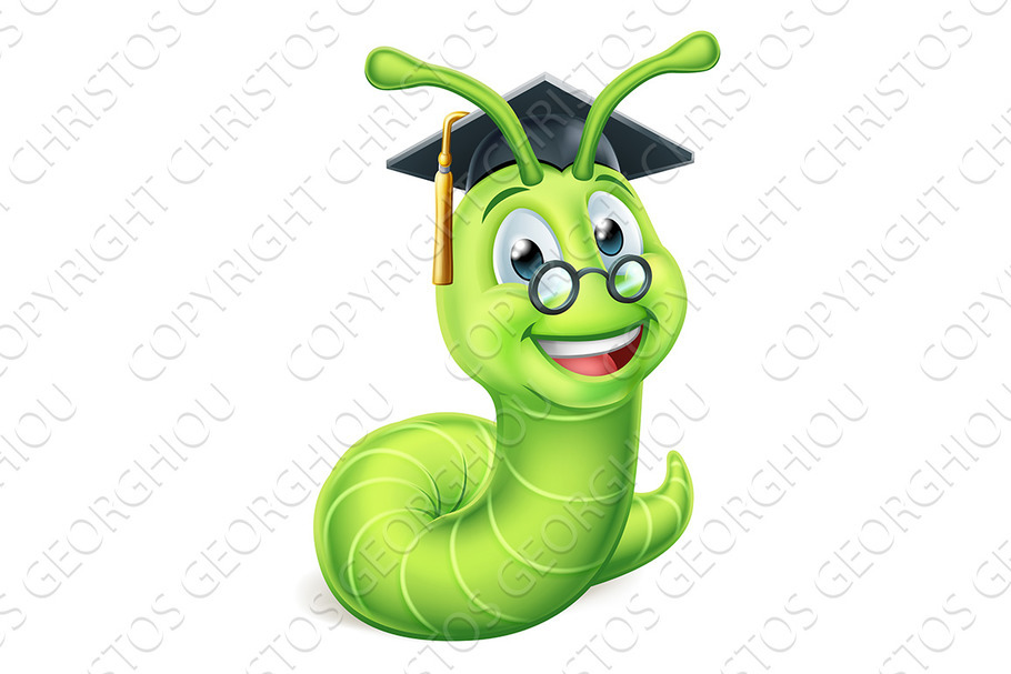 Book Worm Graduate Cartoon in Illustrations - product preview 8