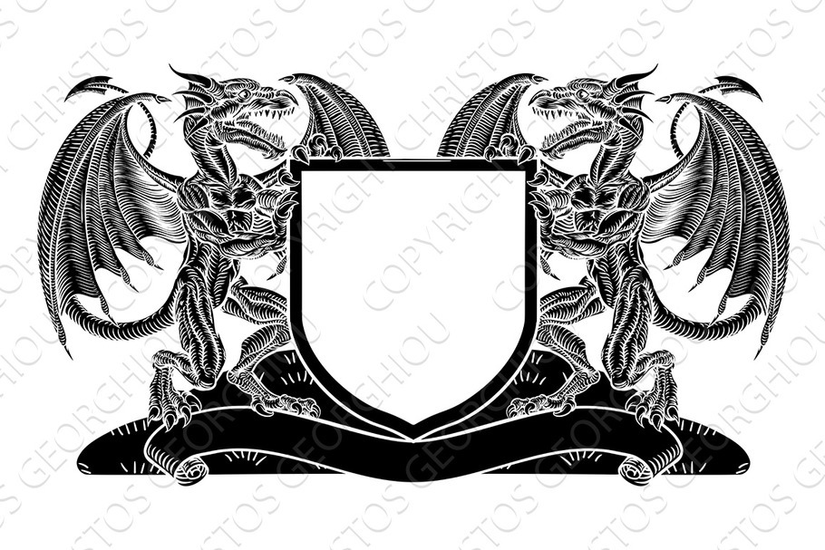 Dragon Heraldry Crest Coat of Arms in Illustrations - product preview 8
