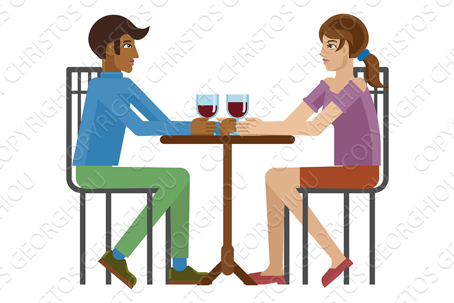 Young Couple Dinner Wine Restaurant in Illustrations - product preview 8