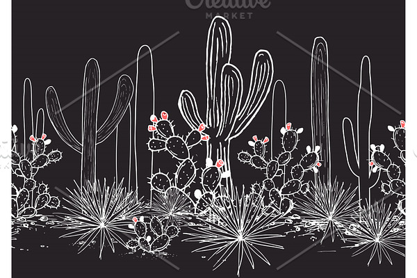 Vector seamless pattern with cacti
