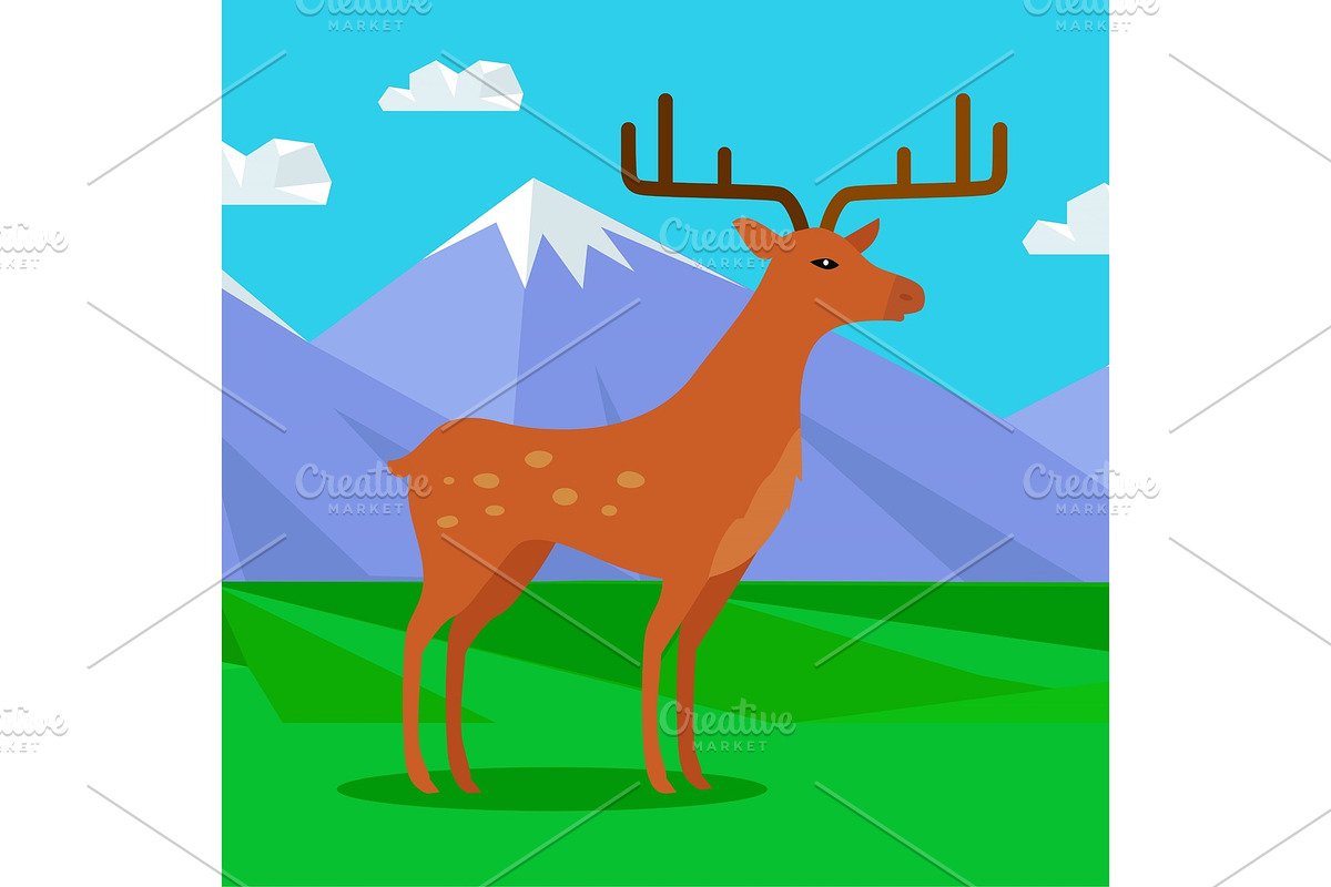 Fallow-deer in habitat Flat Design in Illustrations - product preview 8
