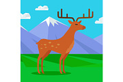 Fallow-deer in habitat Flat Design