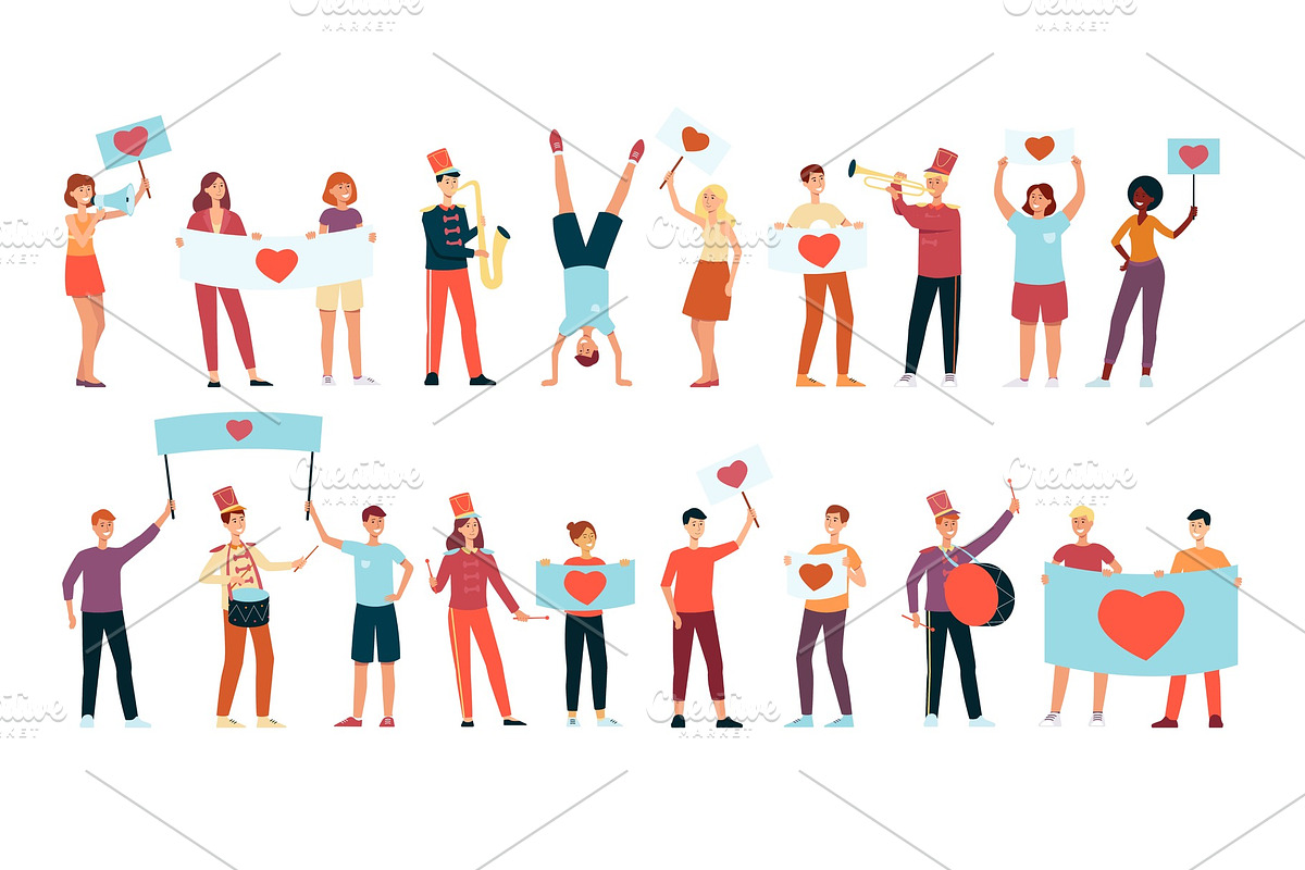 Young happy people holding placards in Illustrations - product preview 8
