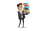 Businessman and Stack of Folders