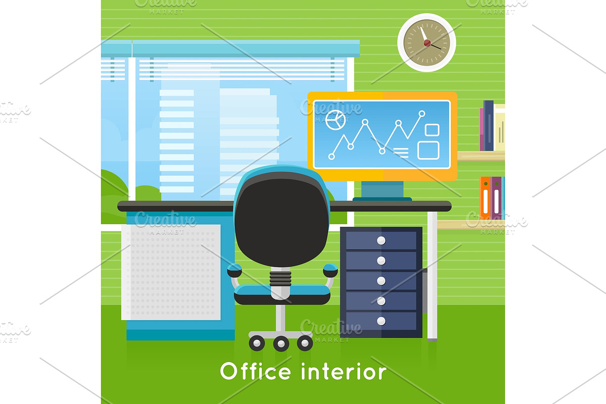 Office Interior in Flat Style in Illustrations - product preview 8