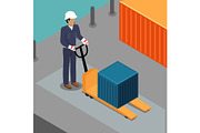 Warehouse Worker with Container on