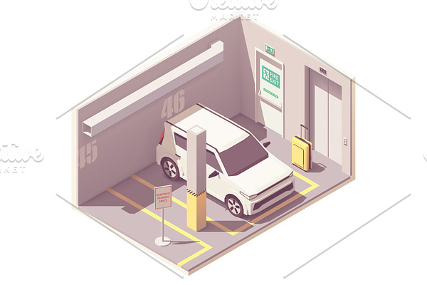 Vector isometric car parking garage