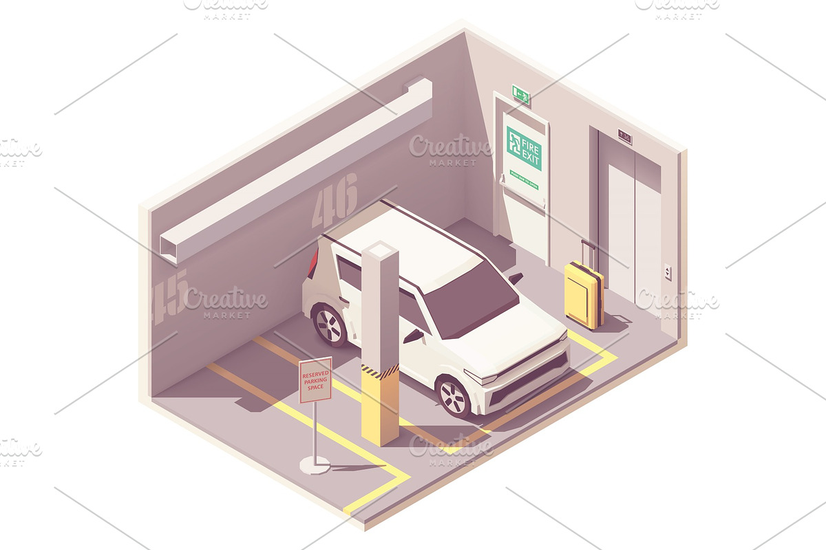 Vector isometric car parking garage in Illustrations - product preview 8