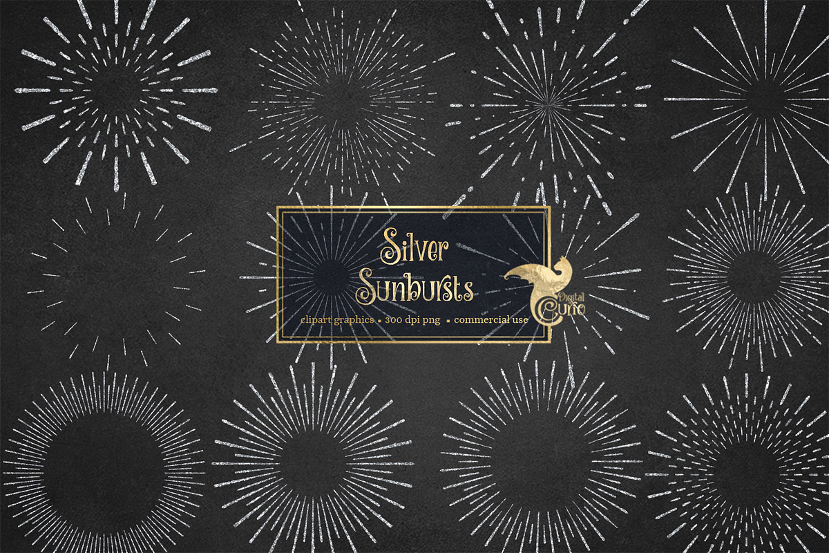 Silver Sunbursts Clipart in Illustrations - product preview 8
