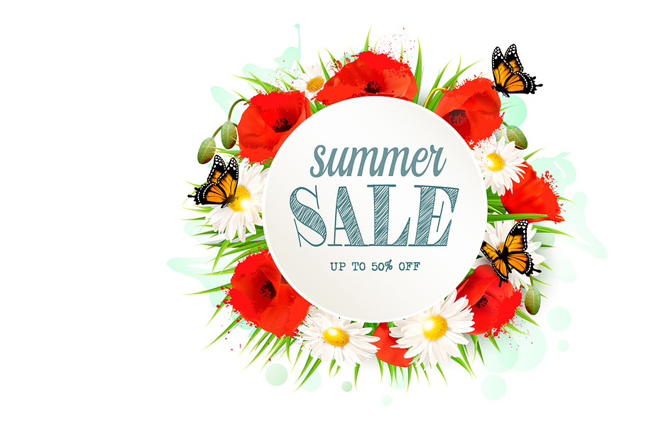 Summer sale background with poppies