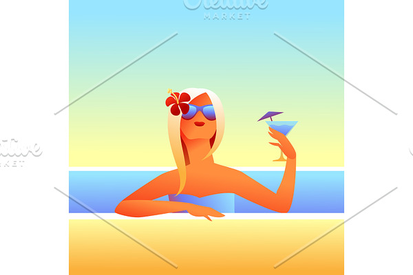 Girl sunbathes on beach with