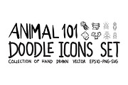 101 Animal Hand Drawn doodle Icons