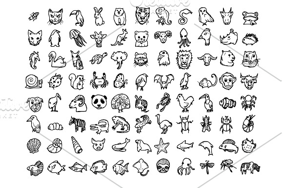 101 Animal Hand Drawn doodle Icons in Icons - product preview 1