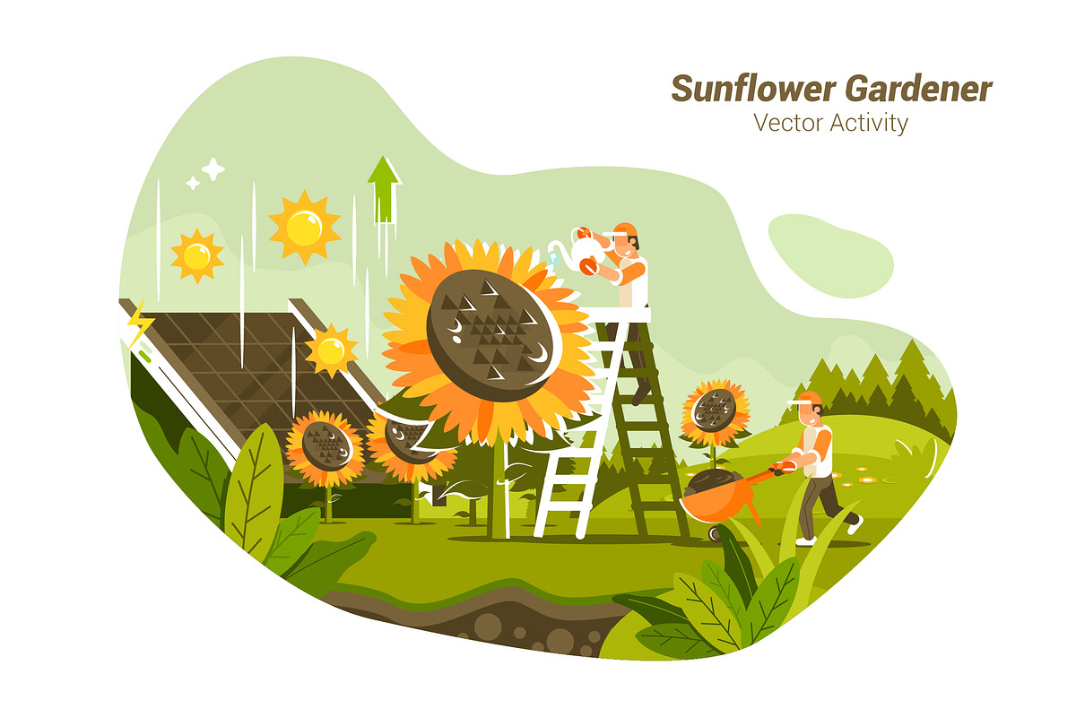 SunflowerGardener-VectorIllustration in Illustrations - product preview 8