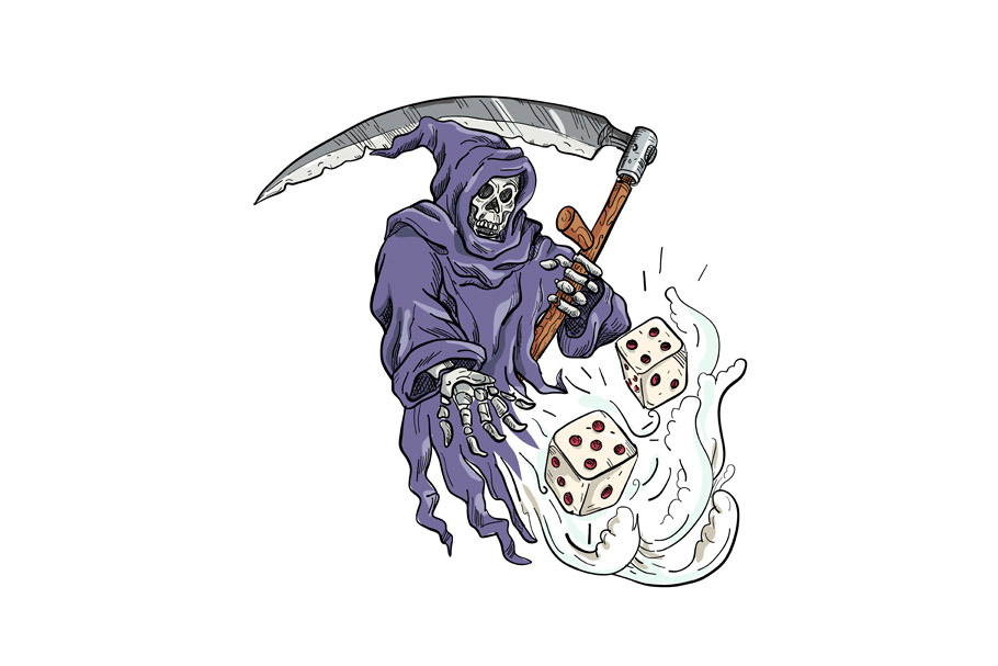 Grim Reaper Throwing the Dice Drawin