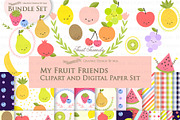Cute Fruit Friends Clipart+Pattern