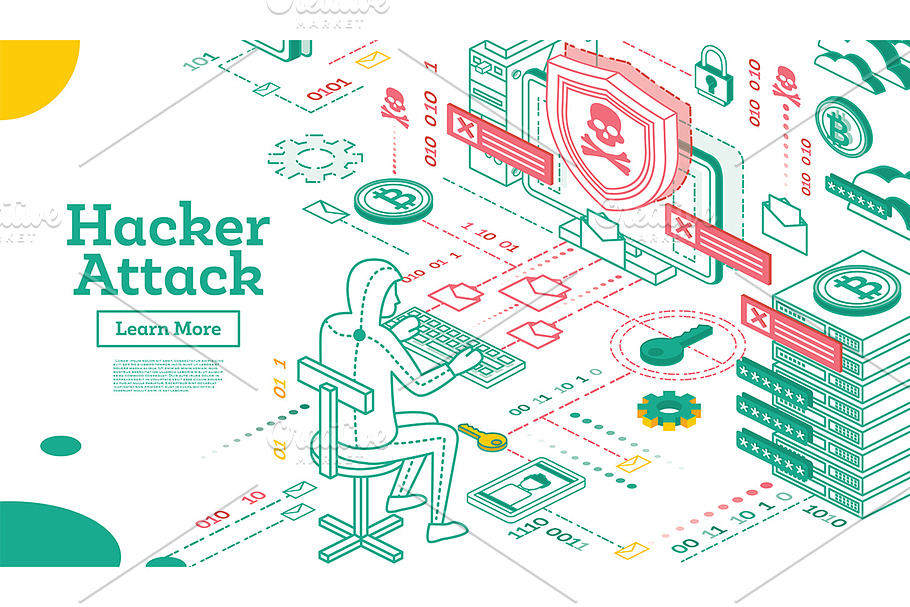 Outline Hacker Attack. Isometric in Illustrations - product preview 8