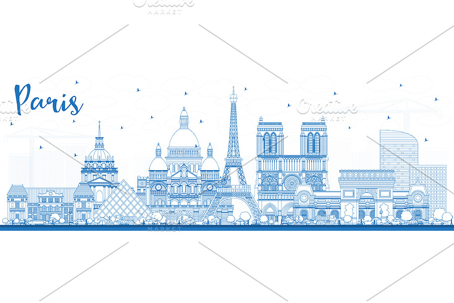 Outline Paris France City Skyline in Illustrations - product preview 8
