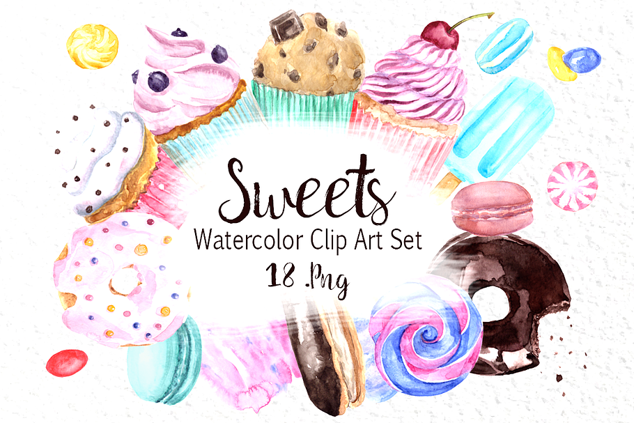 Watercolor Sweets Clip Art Set